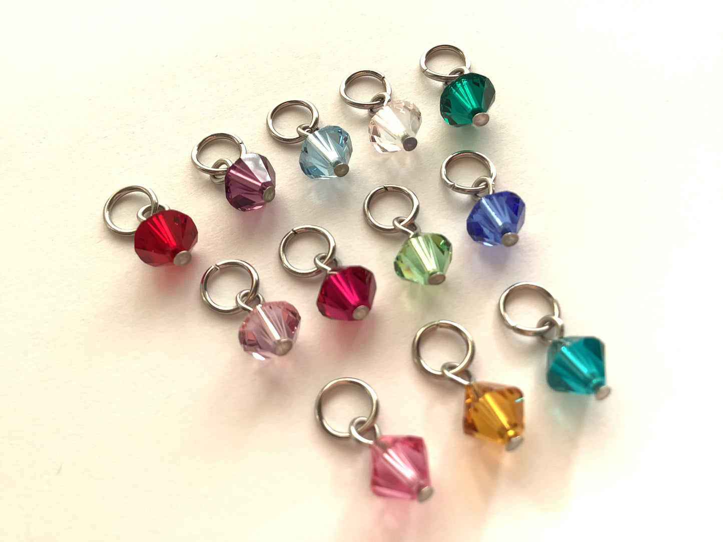 Crystal Birthstone Charm, Charm with loop, Stainless Steel, Hypoallergenic, add on charm for necklaces, bracelets and more