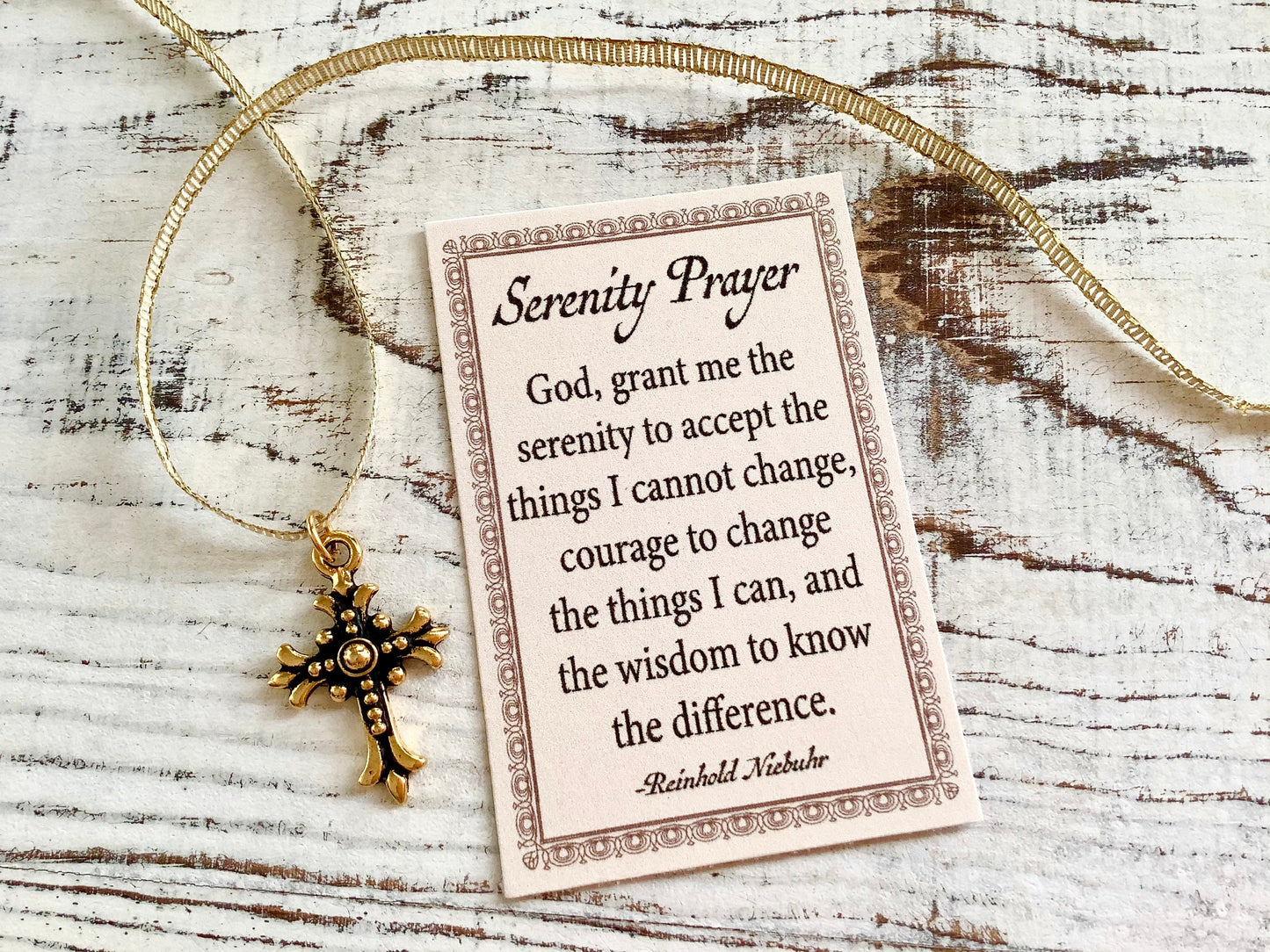 Car mirror cross, Antique gold decorated cross charm, Cross for car, rear view mirror cross, small gold cross with Serenity prayer gift, USA