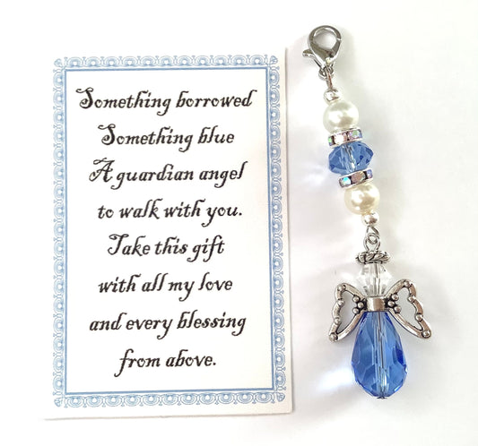 Something Blue for the Bride - Gift for Bride - Wedding Bouquet Charm, Wedding Day Gift, Wedding Gift Angel for the Bride, Blue Angel Charm