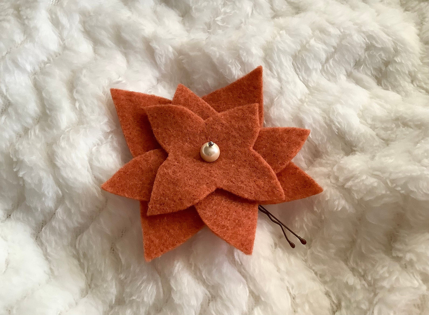 Bobby pin flower - Fall hair accessories- Harvest orange hair pin - Autumn hair - bun accessories