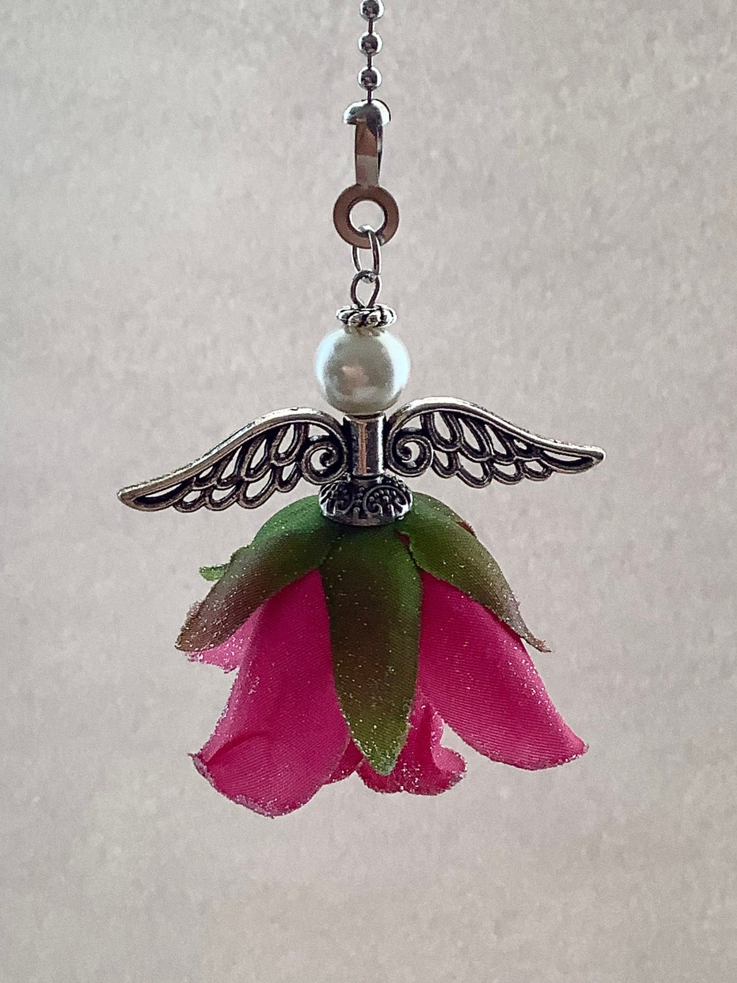 Ceiling Fan Pull Chain with Decorative Guardian Angel Flower Angel Magical Rose Fairy Cord Mounted Ceiling Fans and Light Fixtures (Silver)