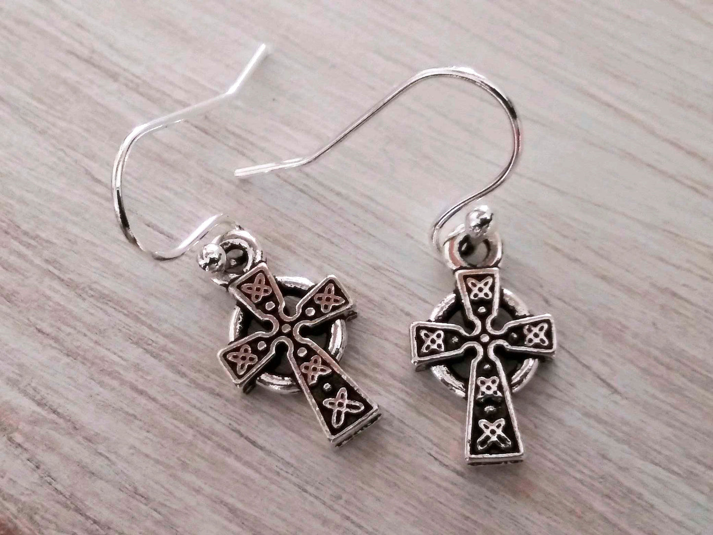 Celtic cross earrings, Silver Cross Earrings, Silver Plated Steel Hooks, Small Crosses, religious gifts, Baptism, Communion, Tiny Silver