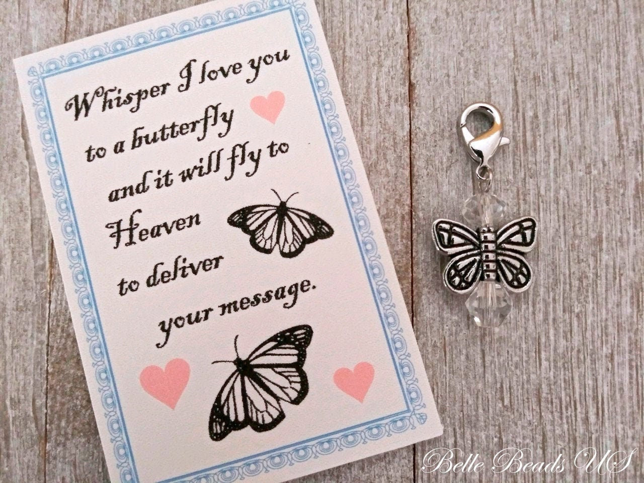 Whisper I Love You To A Butterfly And It Will Fly To Heaven Saying w/ Butterfly Angel Charm Sympathy Gift, Memory, Loss Loved One, Comfort