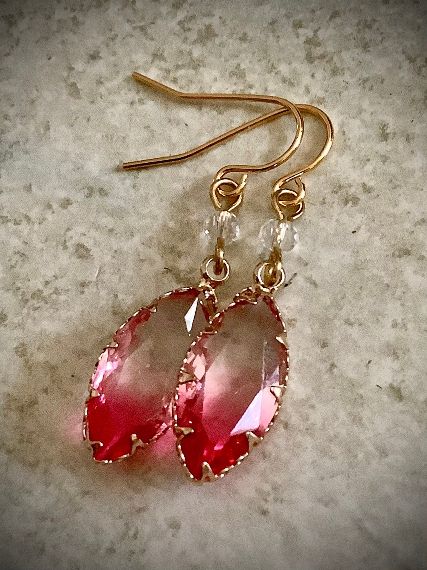 Crystal Earrings pink clear horse eye crystals Warm Gold Autumn Colors Rich Pink Sparkling Earrings Fairy Tale Earrings Princess Jewelry