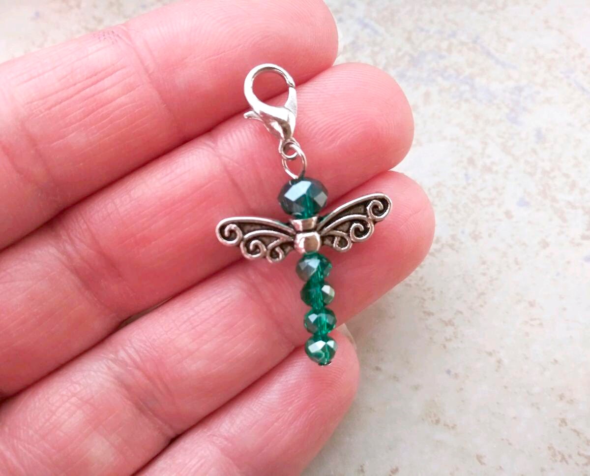 DRAGONFLY TOTEM Amulet Charm Talisman Insect Magic Spirit Animal Symbol Luck Joy with Saying Card Beaded Glass Dragonfly, Tiny Lobster Clasp