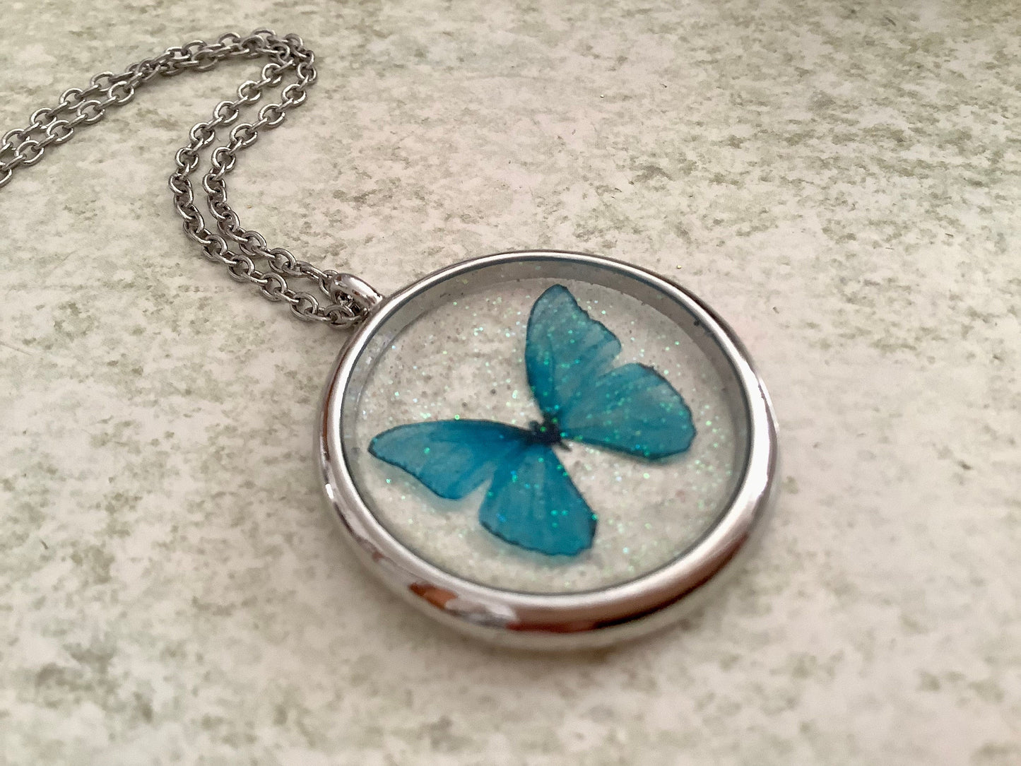 Butterfly necklace - pendant - butterfly jewelry- Resin butterfly - Blue Morph - Something Blue