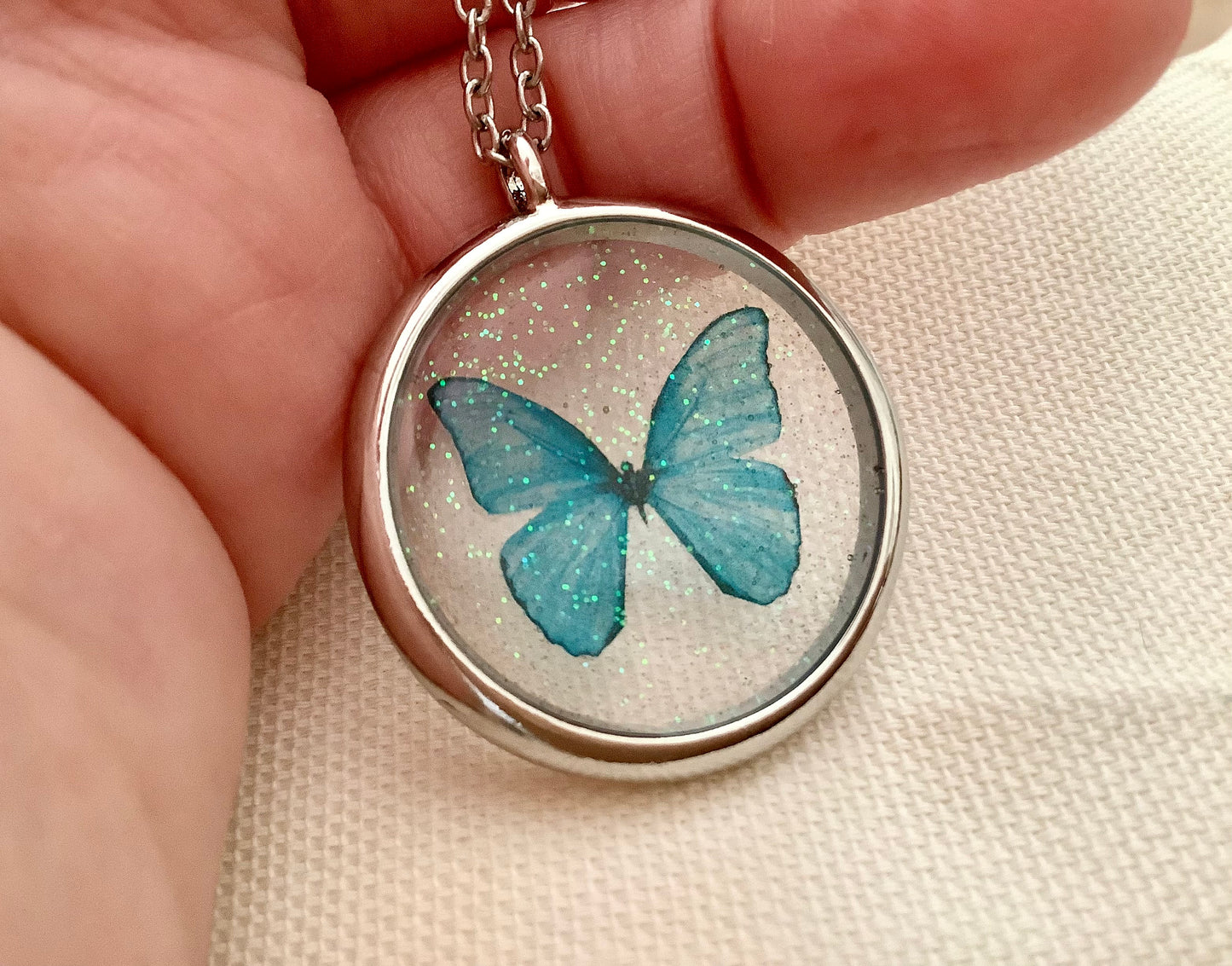 Butterfly necklace - pendant - butterfly jewelry- Resin butterfly - Blue Morph - Something Blue