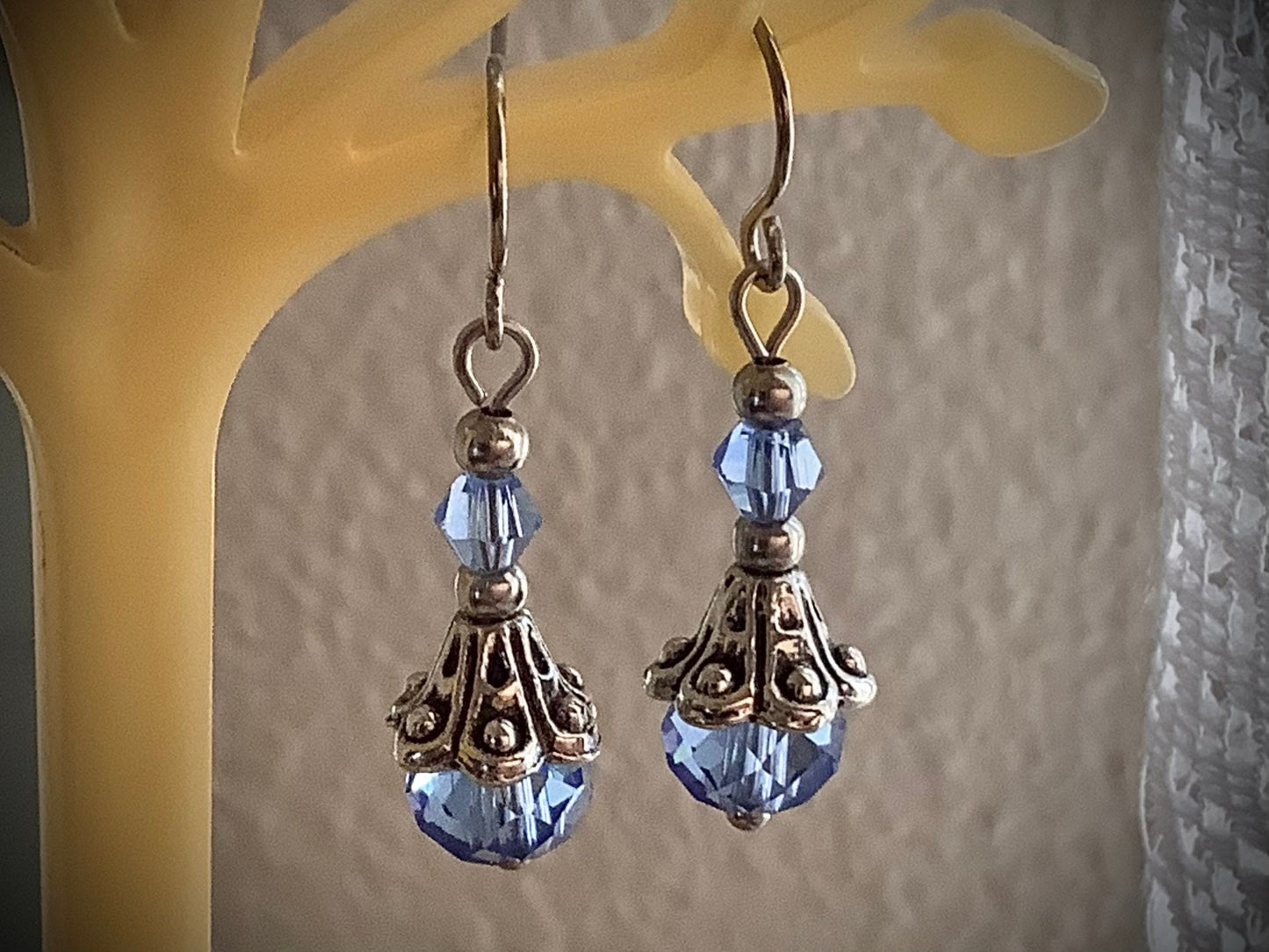 Blue Glass Earrings, Vintage Style Earrings, Victorian Jewelry, Light Blue Glass Dangle Drop Earrings, elegant earrings