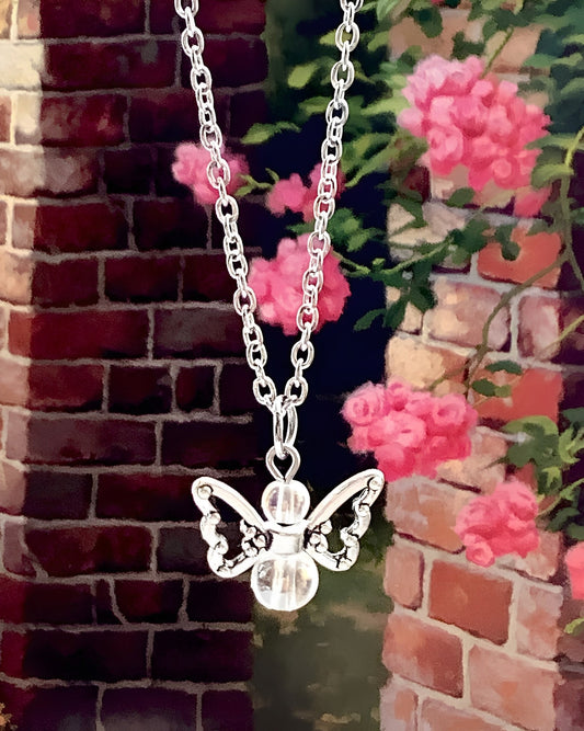 Butterfly Angel Pendant Necklace, Stainless Steel Chain, Hypoallergenic chain, Memory Necklace, Spring Jewelry, Butterfly Charm Necklace