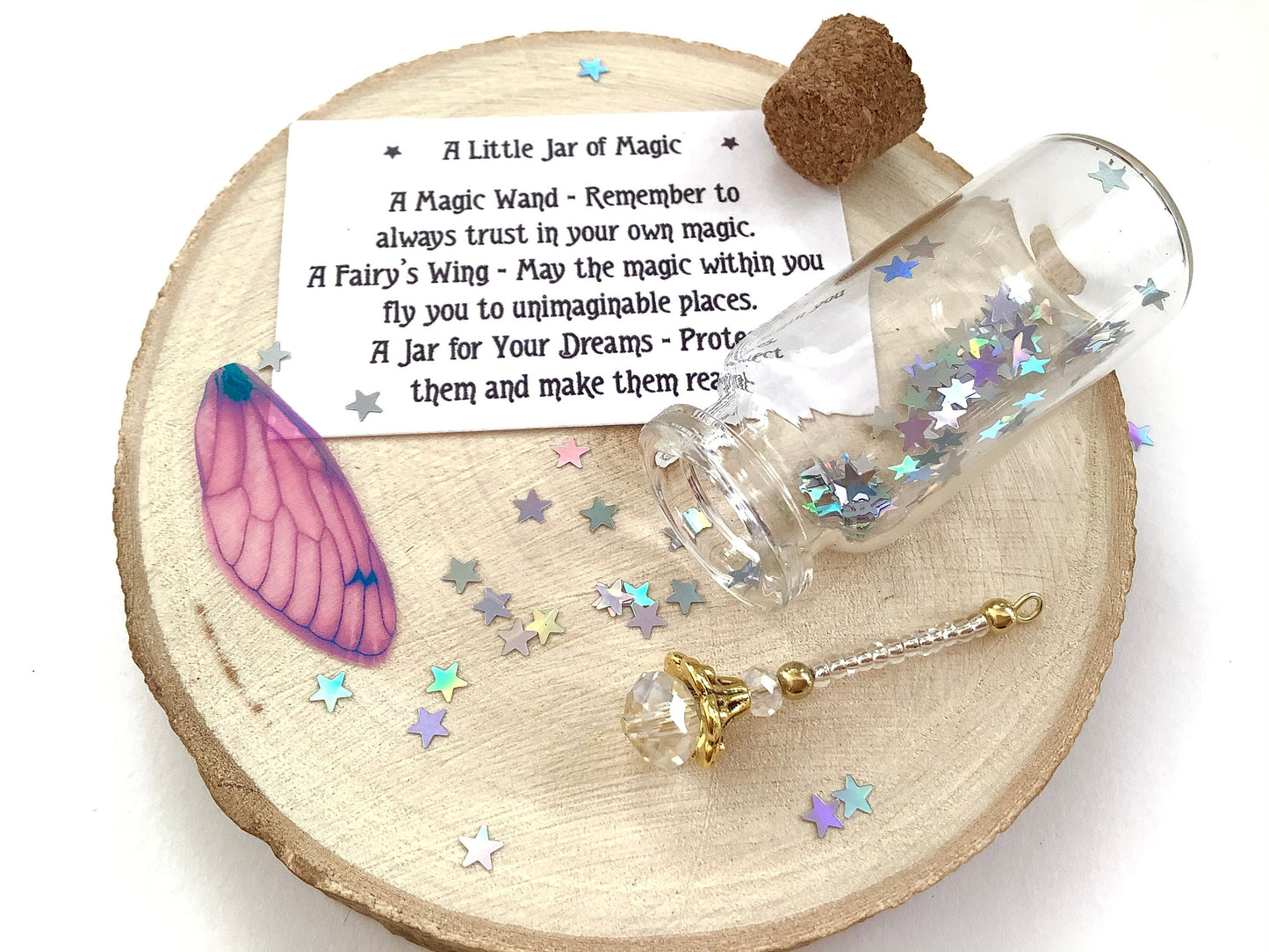 Mini Magical Gift Set - gift of magic - contains a miniature magic wand, a fairy wing, stardust glitter and note, tiny jar of magical things