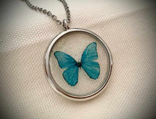 Butterfly necklace - pendant - butterfly jewelry- Resin butterfly - Blue Morph - Something Blue