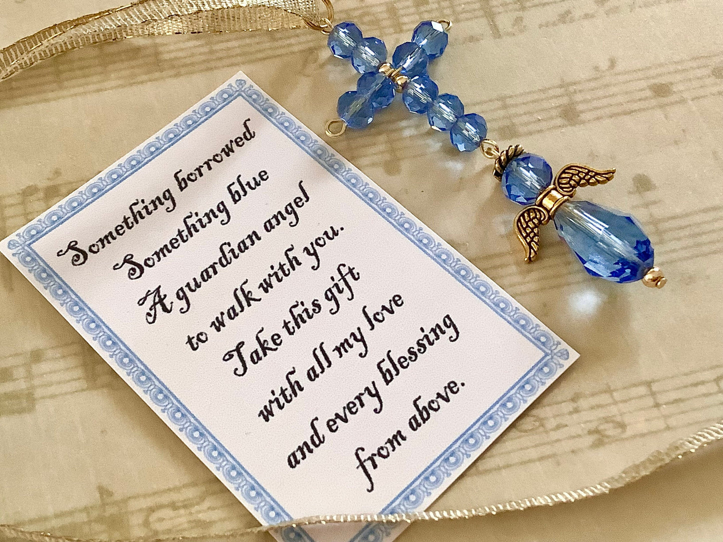 An Angel for the Bride | Something blue for bridal bouquet | cross charm | wedding day gift for daughter