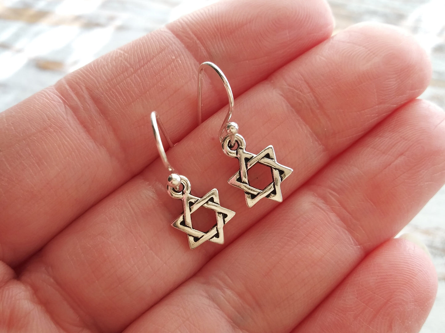 Star of David earrings, Silver Star of Jerusalem Earrings, Silver Plated Steel Hooks, Small religious gifts, Baptism, Communion, Lightweight