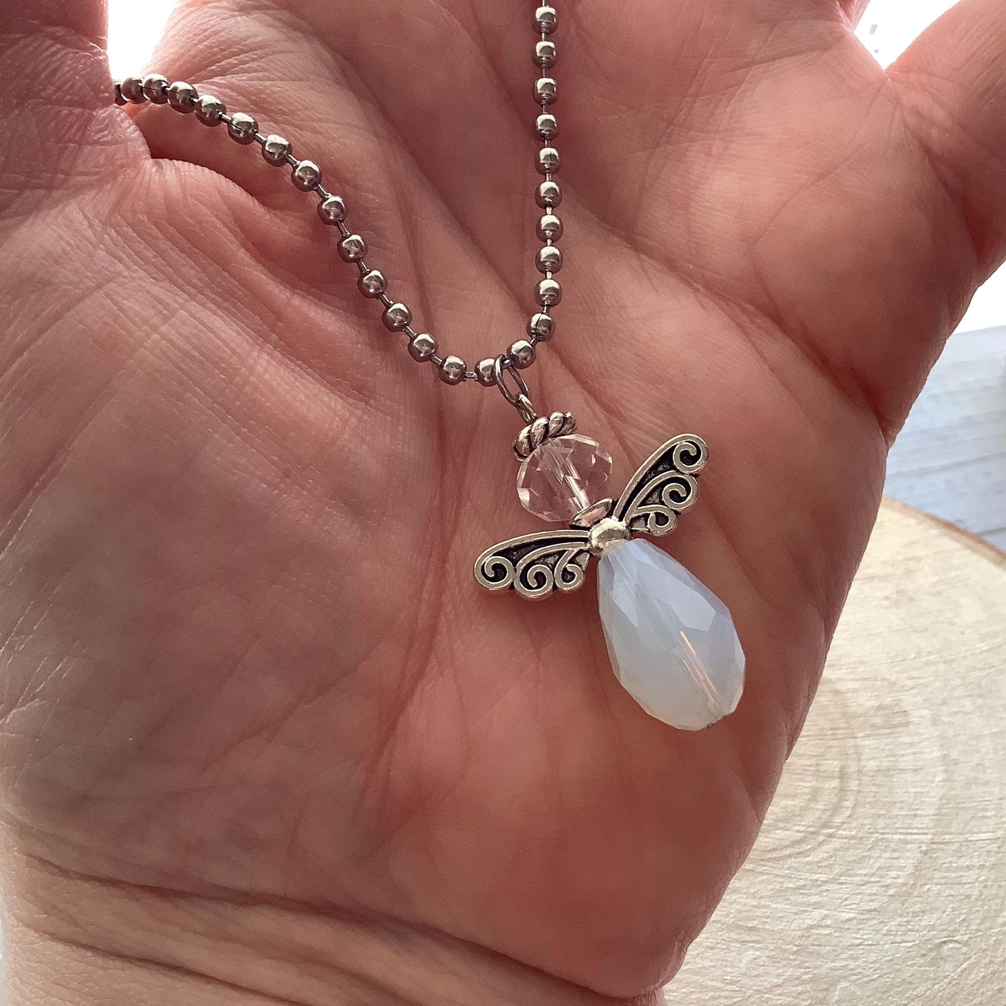 Guardian Angel Rearview Mirror Car Charm, Purse Charm, Ornament, In Memory, Remembrance of a Loved One, New Driver, Czech White Opal Crystal