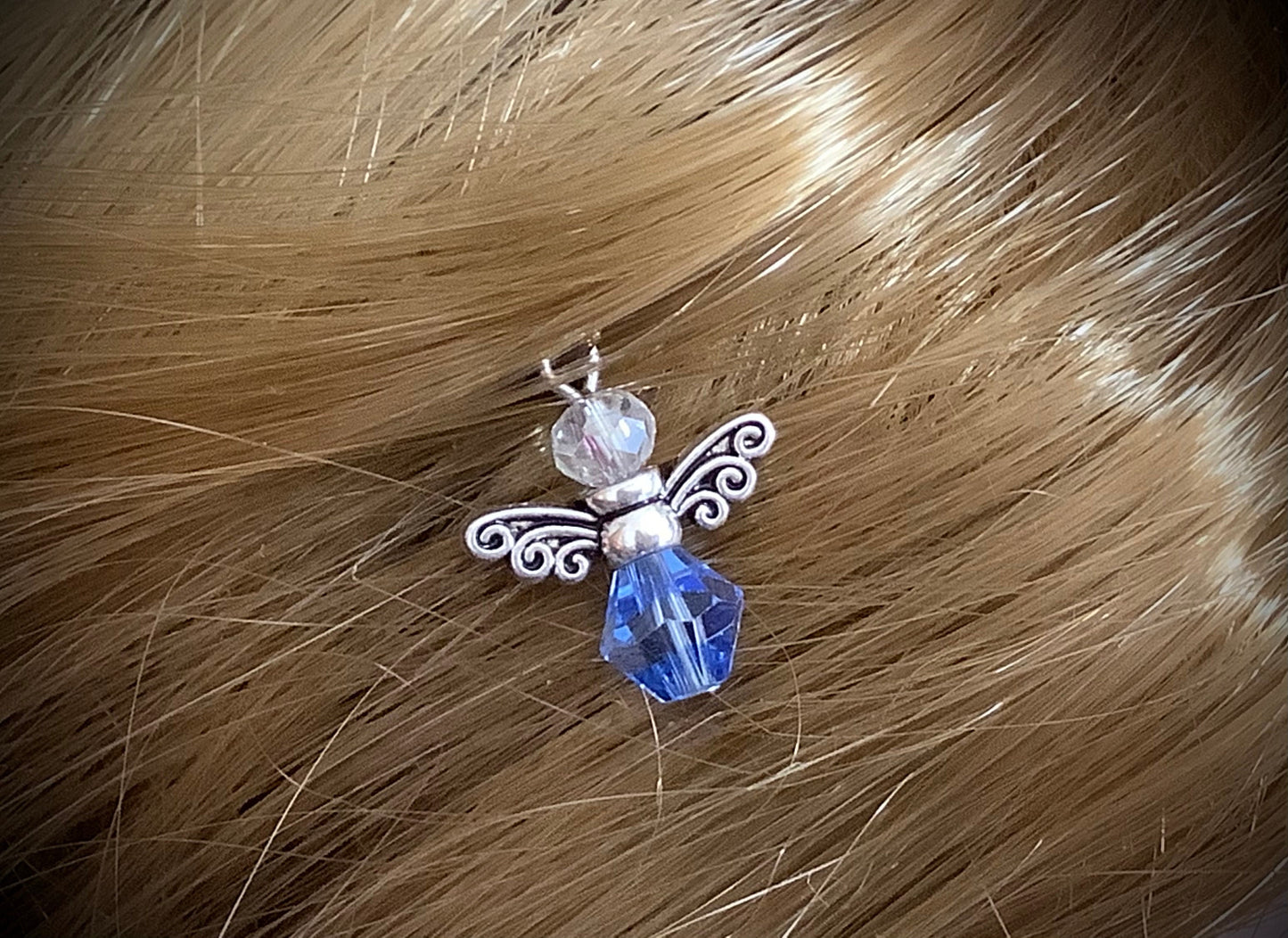 2 pc. ladies blue crystal  bobby-pin Angels, Tiny Angel for hair, formal or everyday hair pin, decorative hair accessories, pretty hair pins