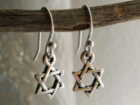 Star of David earrings, Silver Star of Jerusalem Earrings, Silver Plated Steel Hooks, Small religious gifts, Baptism, Communion, Lightweight