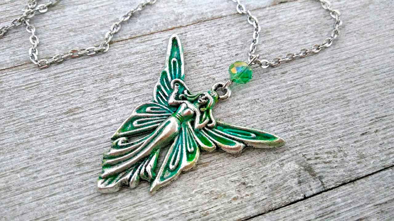 Moon Goddess Necklace-Moon Goddess Amulet-Luna Moth Necklace-Moon Goddess Pendant-Butterfly Fairy Pendant-Patina Pendant-Fairy Necklace Gift