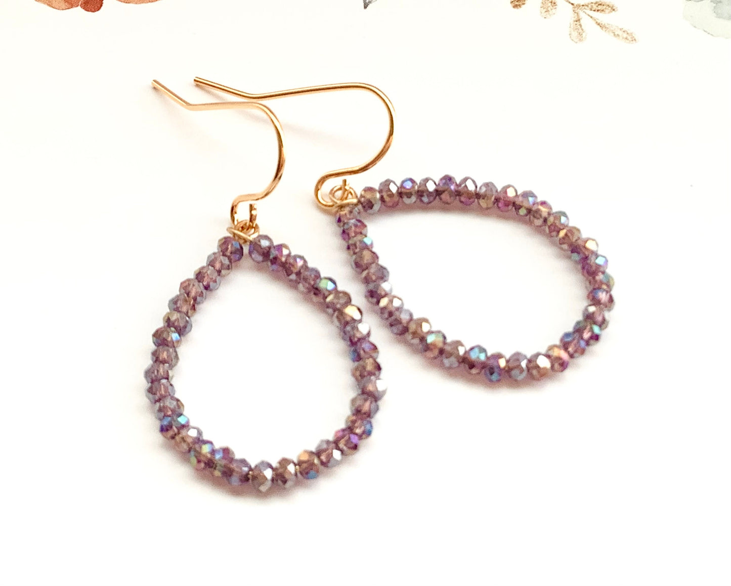 Crystal hoop earrings | teardrop hoops | micro crystals | tiny crystals hoop earrings | Fall accessories | mystic purple | Beaded hoops