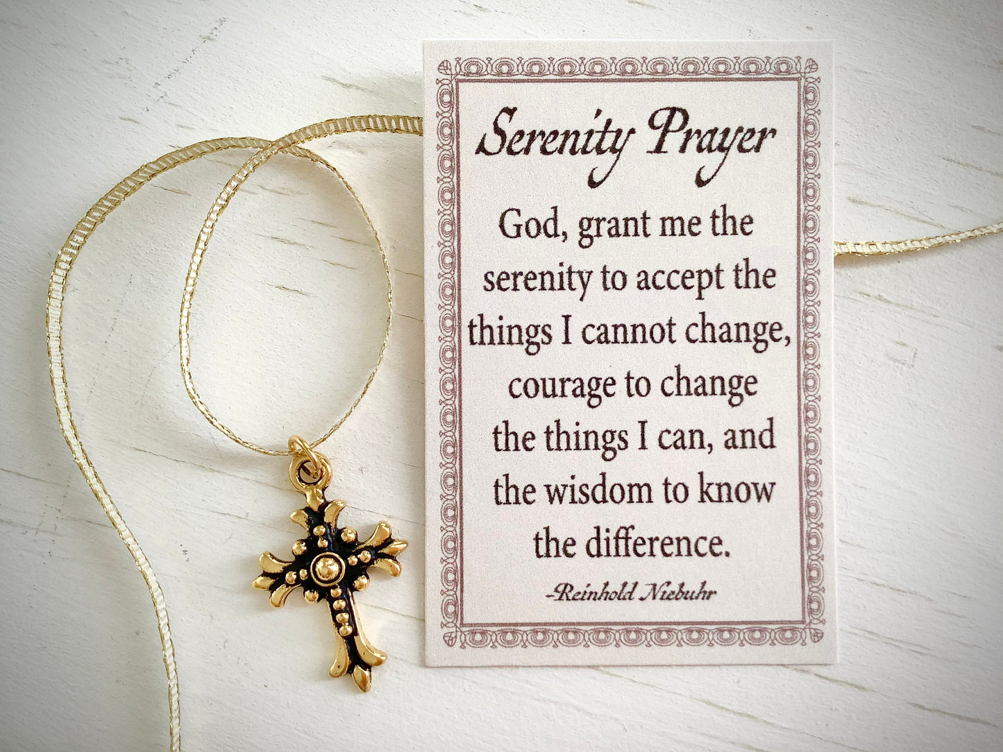 Car mirror cross, Antique gold decorated cross charm, Cross for car, rear view mirror cross, small gold cross with Serenity prayer gift, USA