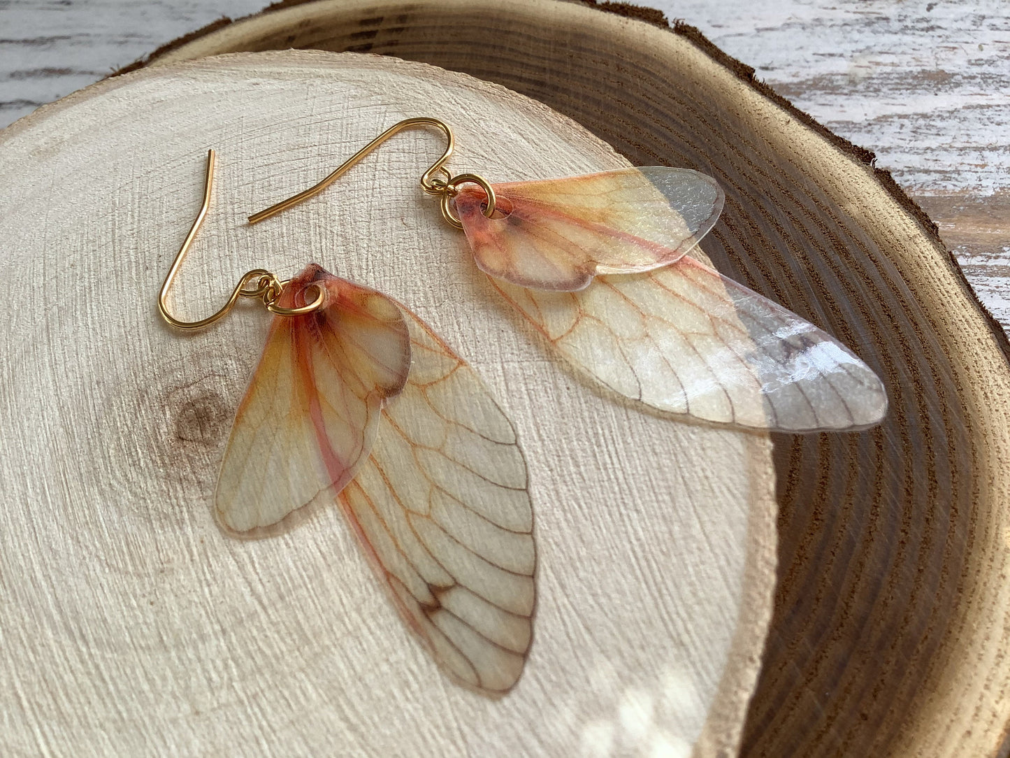 Magical Wood Nymph Fairy wing earrings, Halloween Costume, Fall earrings, Cosplay Fantasy, semi transparent realistic looking wing earrings