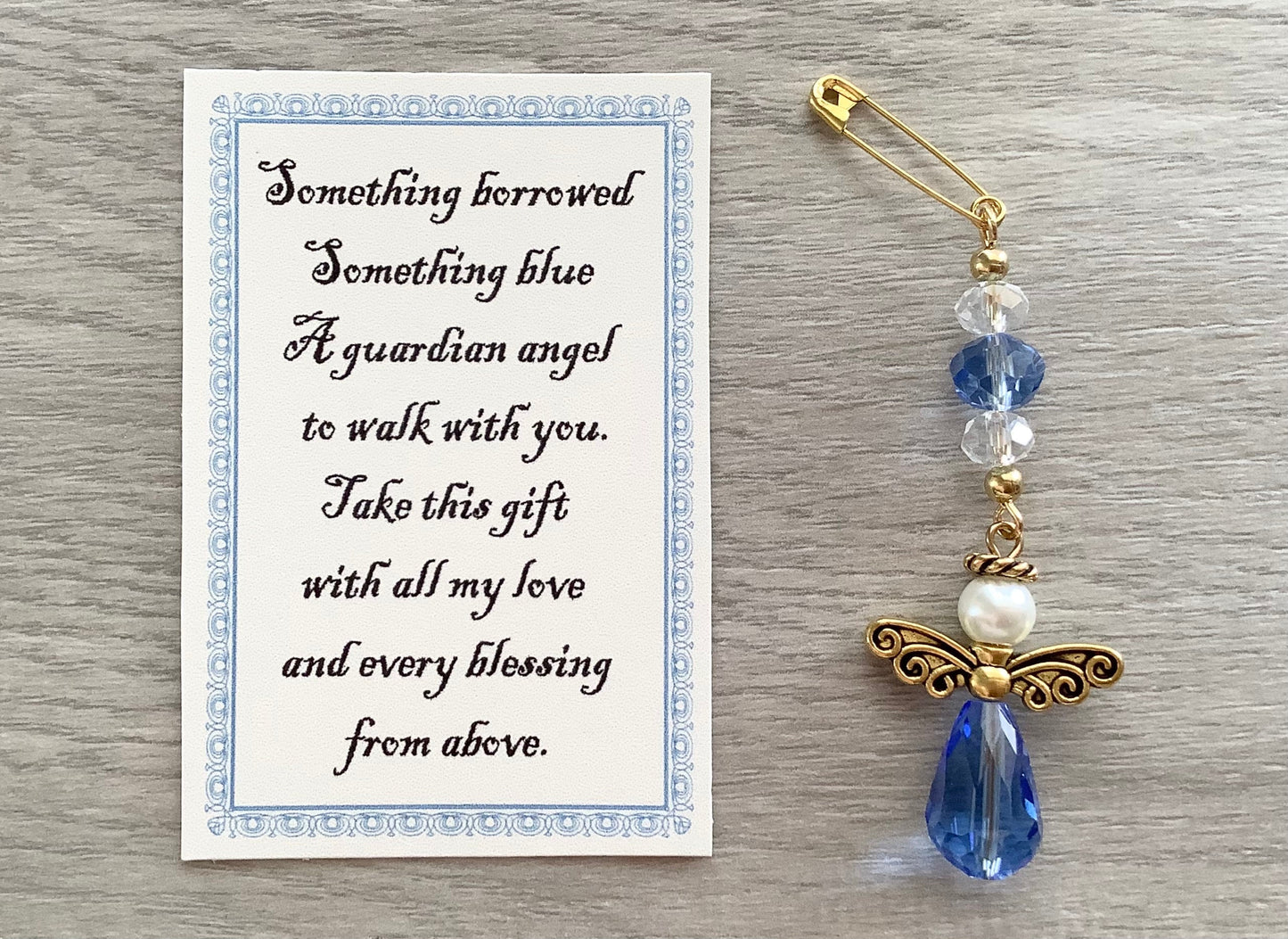 Memorial Keepsake for Bride Blue Bouquet Angel, Something Blue Glass Bouquet Angel w/Card Wedding Angel, Guardian Angel, Angel for bride