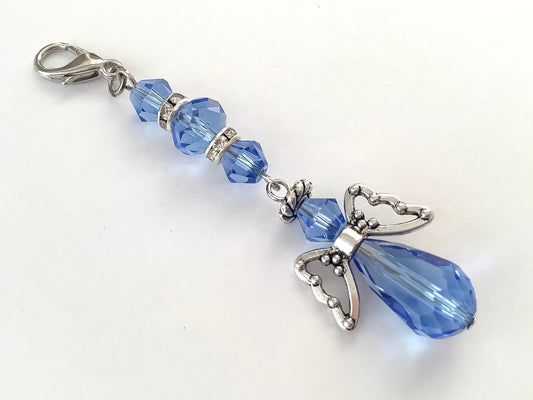 Long blue angel charm, something blue crystal angel for bride’s bouquet, wedding keepsake charm, gift for bride, Angel for bride, Memorial