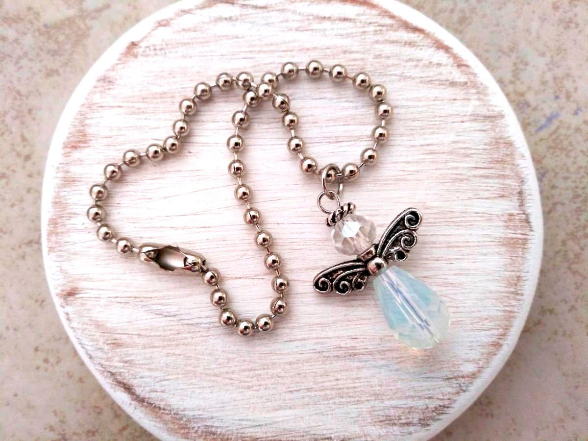 Angel For Car, Guardian Angel Rearview Mirror Car Charm, Purse Charm, Car Ornament, Bag Charm, Keychain, New Driver, Czech Opal Crystal