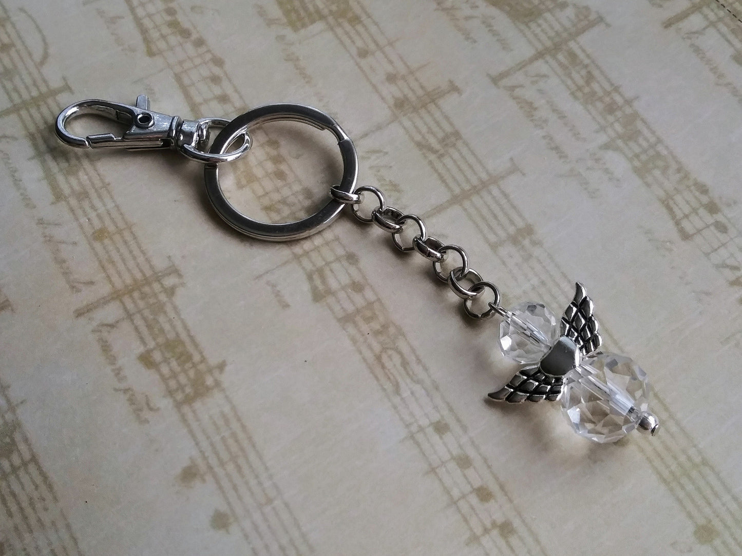 Guardian Angel Keychain, Purse Charm with Clasp Claw, Clear Glass Beads, Beaded Angel, BFF Gifts, Teachers, Faith, Nurse Gifts, Bus Driver