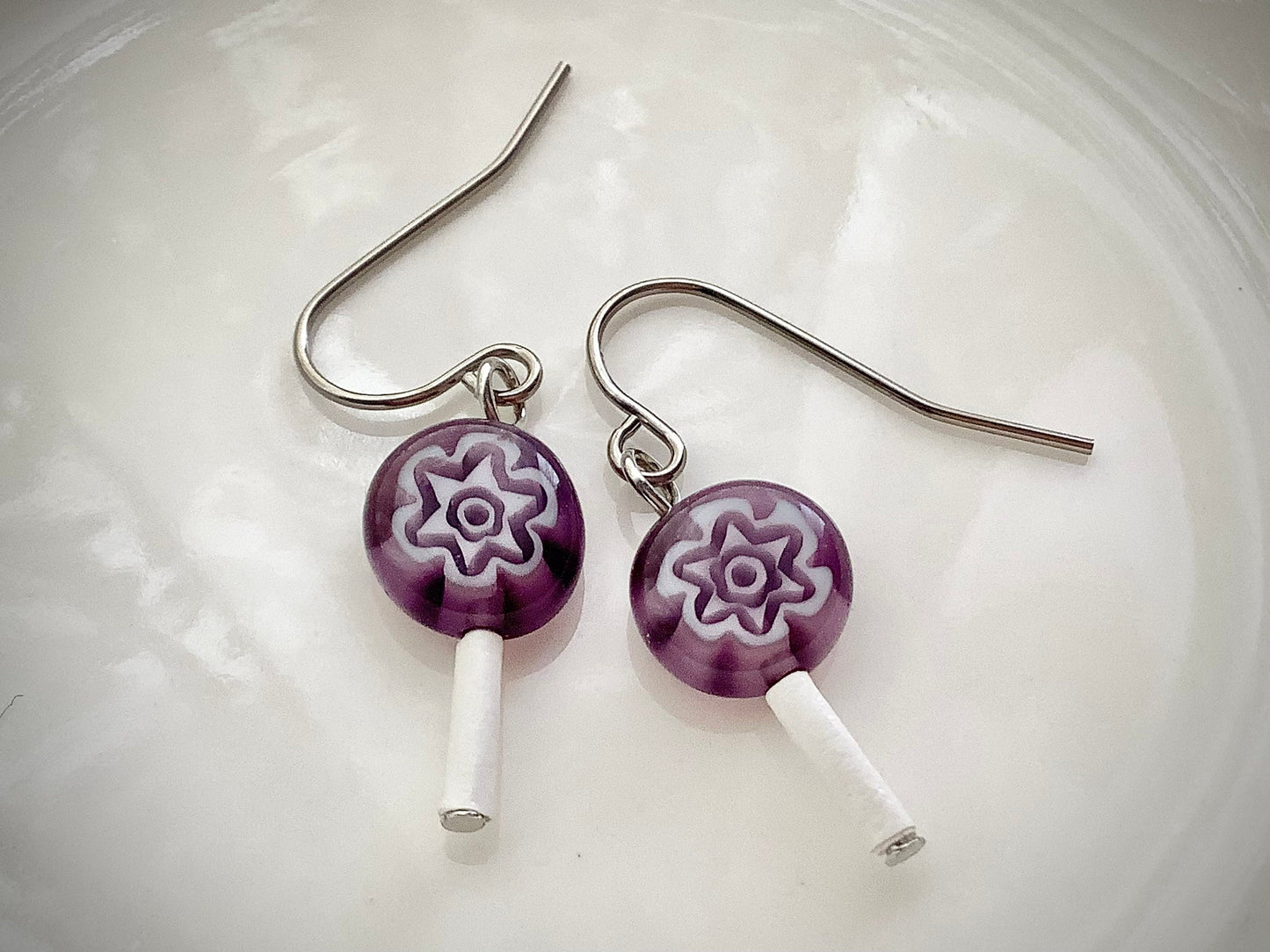 Grape lollipop earrings, grapes and cream sucker earrings, cute miniature food treat sweets earrings, candy earrings