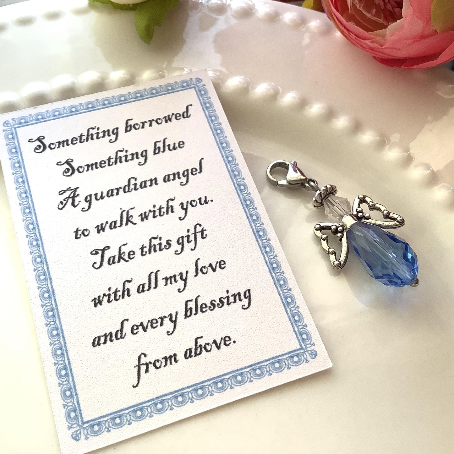 Wedding Bouquet Charm for Gift the Bride, Something Blue Before I Do