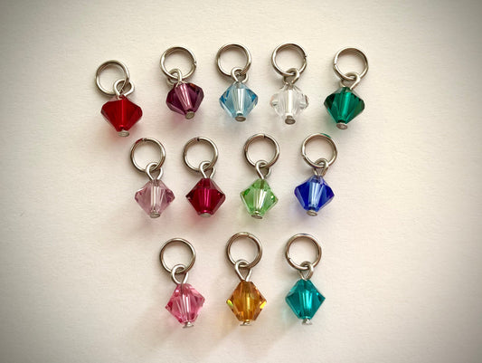 Crystal Birthstone Charm, Charm with loop, Stainless Steel, Hypoallergenic, add on charm for necklaces, bracelets and more