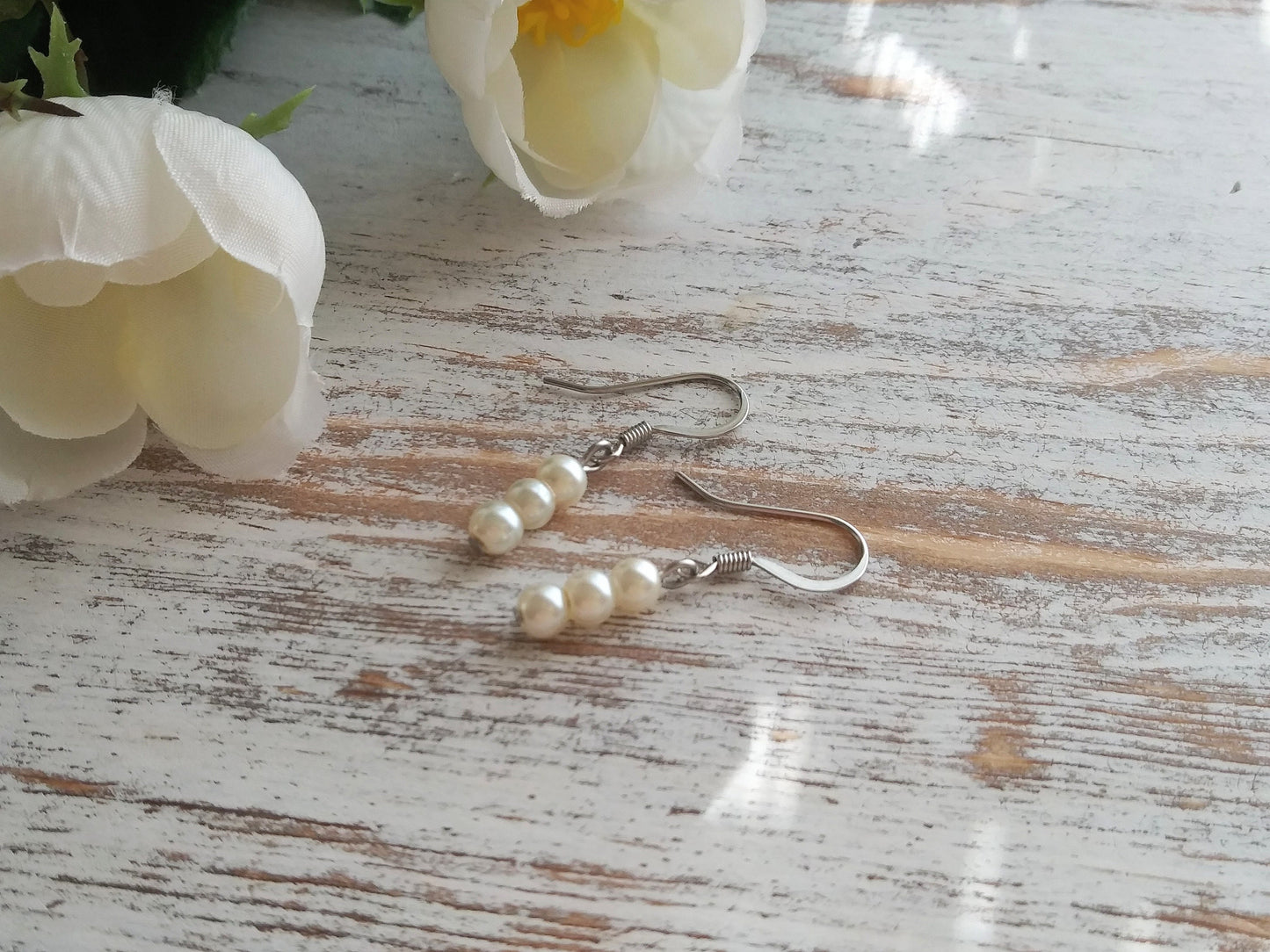 Pearl Earrings / Ivory Pearl Earrings / Cream Pearl Earrings / Off White Pearl Earrings / Glass Pearl Earrings / Stainless Steel Hooks / USA