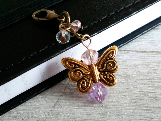 Butterfly Angel Planner Charm with Small Brass Tone Lobster Clasp, Notebook Charm, Purse Charm, Boot Charm, Book bag Charm, Journal Charm