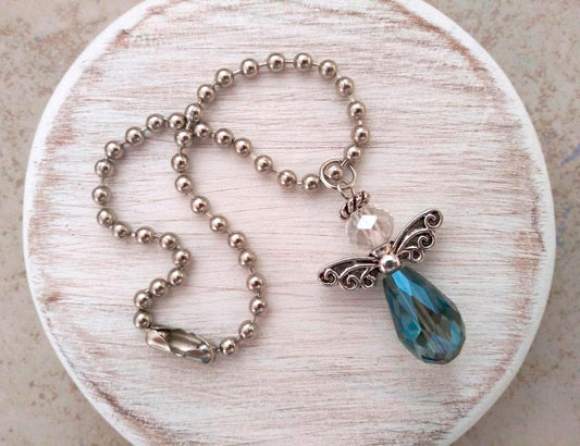 An Angel to watch over you, Angel for Car, Rearview Mirror Car Charm, Remembrance of a Loved One, New Driver, Czech Blue Gray Crystal