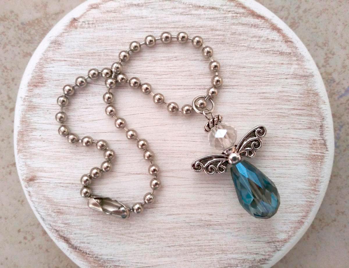 Angel for Car, Rearview Mirror Car Charm, Purse Charm, Ornament, In Memory, Remembrance of a Loved One, New Driver, Czech Blue Gray Crystal