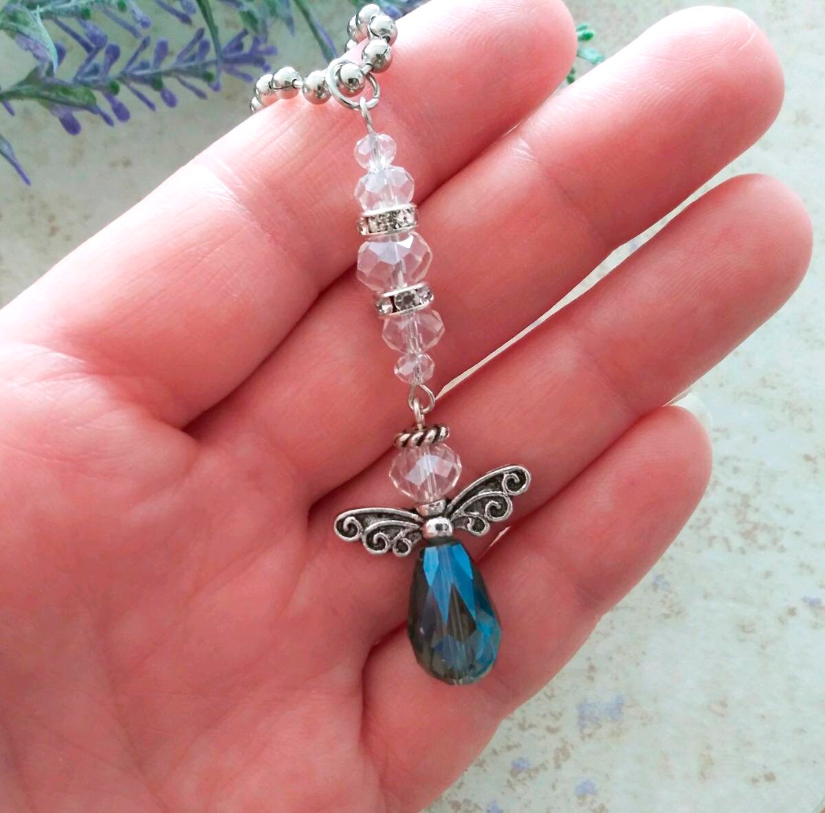 Guardian Angel Car Charm Sun-catcher Rear-view Mirror Dangler Talisman Amulet Genuine Blue Gray Czech Crystal Glass Beads Car Ornament