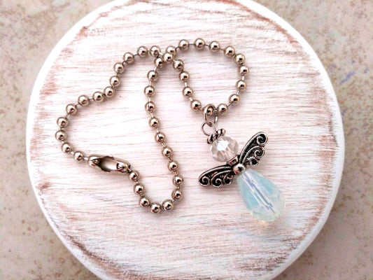 Guardian Angel Rearview Mirror Car Charm, Purse Charm, Ornament, Memory, Remembrance of Loved One, New Driver, Opal Crystal