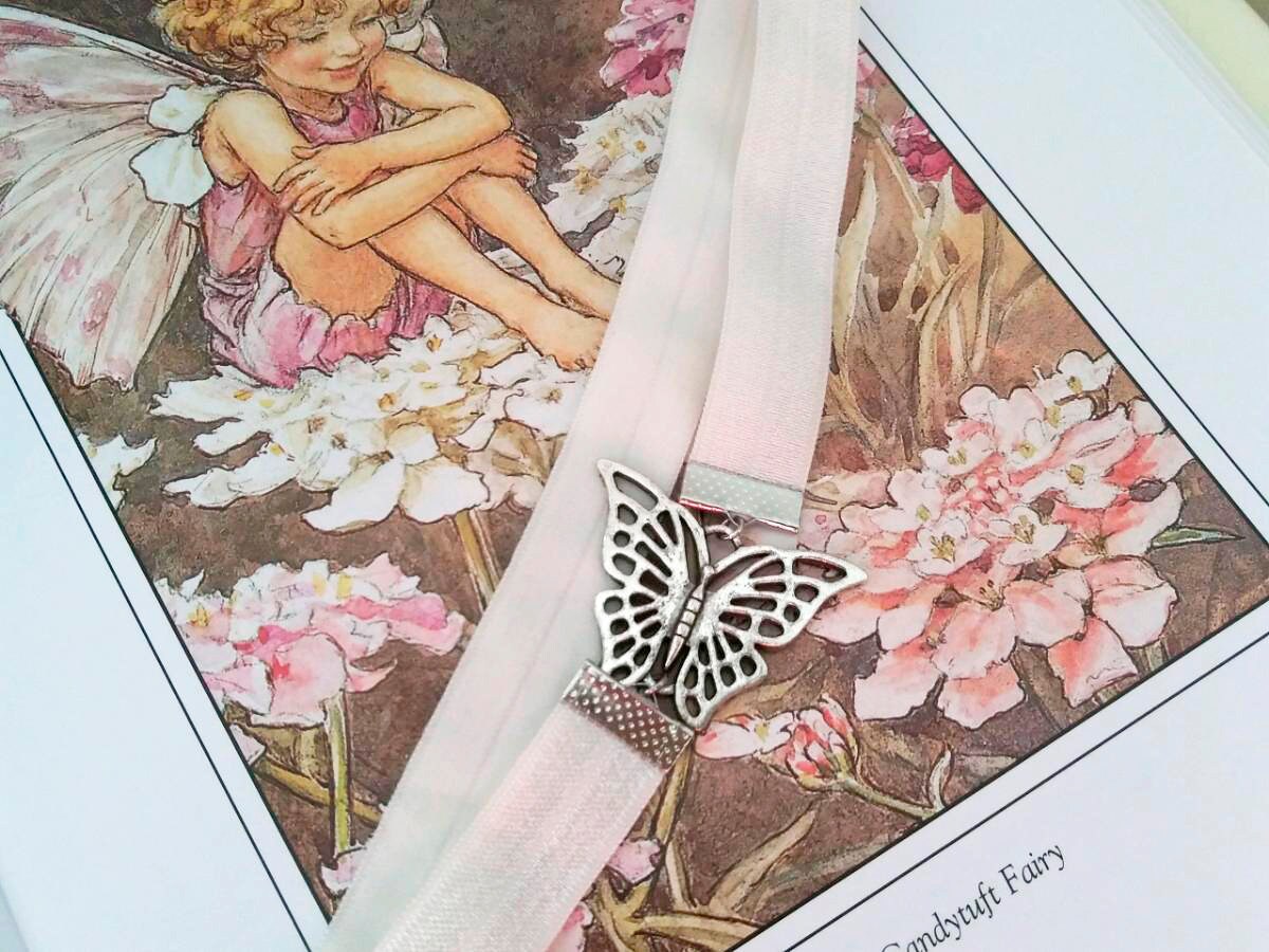 Stretch Bookmark, Butterfly Stretch Bookmark, Page Keeper, Book Art, Book Jewelry, Artmark, Custom Made Bookmark, Cream White Stretch Ribbon