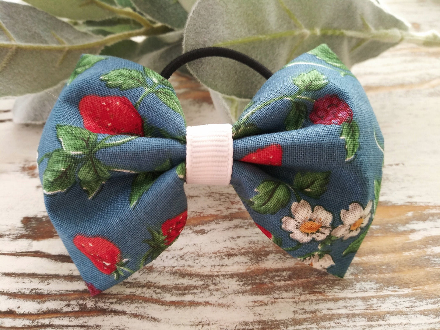 Girls Blue Hair Bow - Berries - Pony Tail Elastic - Pony Tail Bow - Hair Bows - Braids - Woodland Hair Tie -Handmade - Girls - Bands