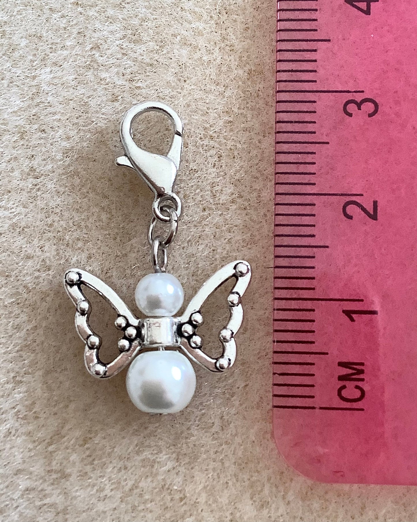 Zipper Pull Charms Butterfly Angel Glass Pearl White Silver Zipper Pulls, Clip on charms with lobster claw clasps, girls charms, gift charms