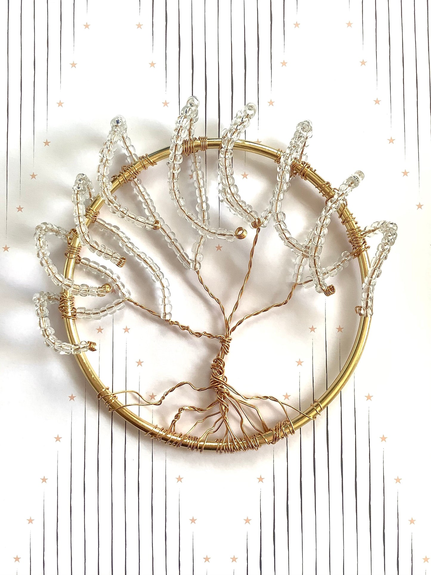 Tree of Life - Wall hanging or window ornament - weeping willow art - tree of dreams - Dream tree wall decor - clear glass beads and brass