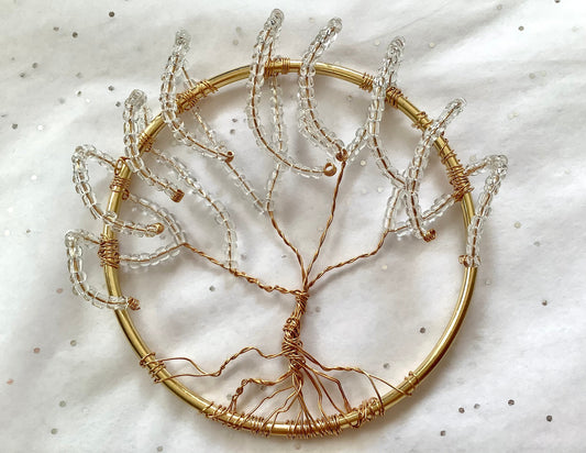 Tree of Life - Wall hanging or window ornament - weeping willow art - tree of dreams - Dream tree wall decor - clear glass beads and brass