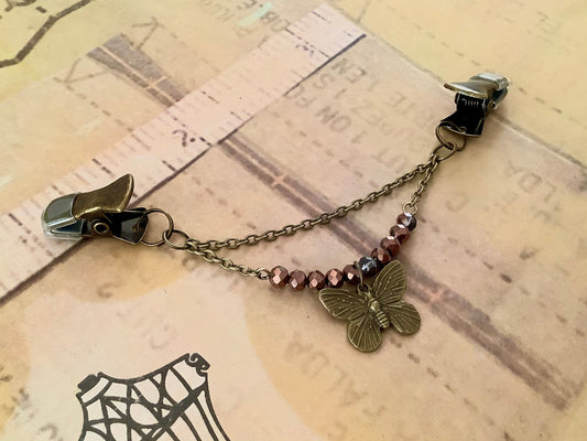 Butterfly Sweater Chain, cardigan clip, cincher, sweater clip, scarf holder, vintage brass tones, OOAK design