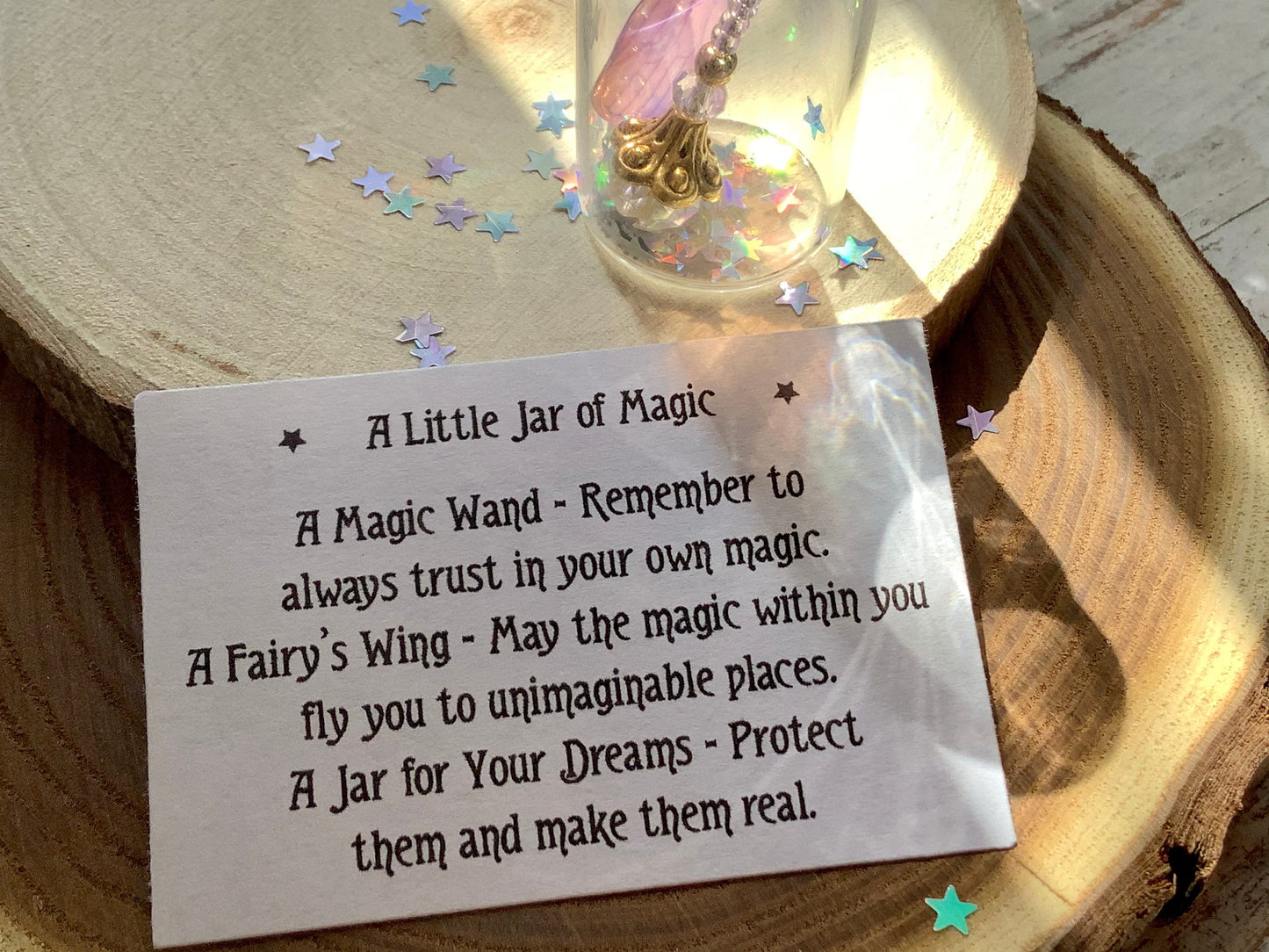 A Little Jar of Magic - gift of magic - contains a miniature magic wand, a fairy wing, stardust glitter and note, tiny jar of magical things