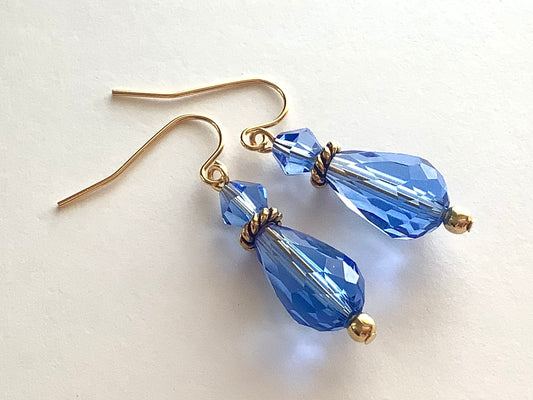 Blue Crystal Earrings, Elegant Gold and Blue Formal Earrings, Something Blue Earrings, Vintage Style Earrings, Victorian Earrings, Nouveau