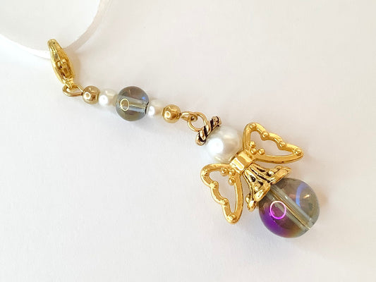 Guardian Angel charm, gold & mystic purple, bouquets, rear view mirrors and more, car charm, angel for car, new driver, bridal gifts, memory