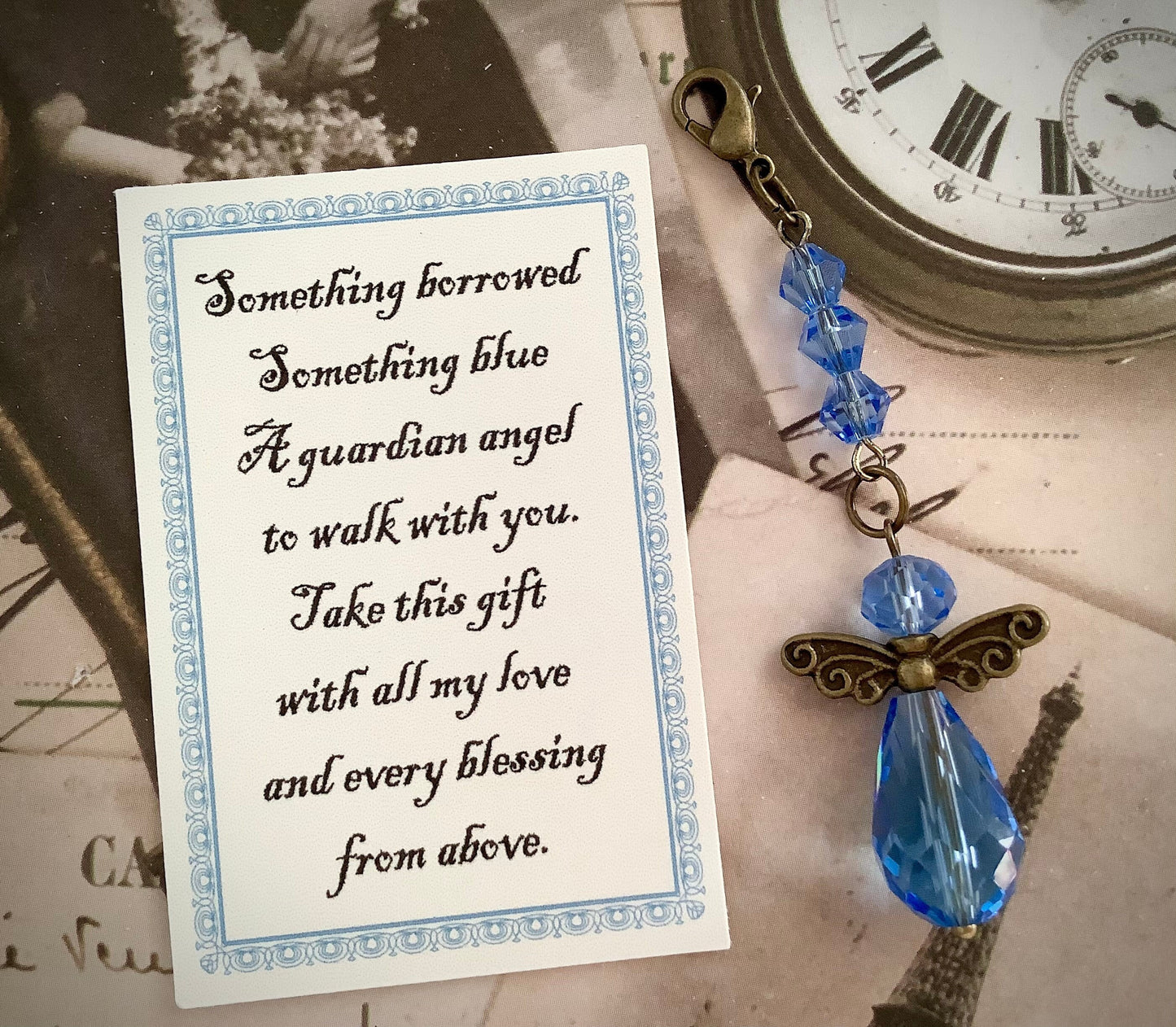 Angel for the Bride - Wedding Day Gift Charm, Wedding Day Gift, Something Blue Wedding Gift for the Bride, Blue Angel Charm Vintage Style