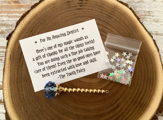 Funny Dentist Gift from Tooth Fairy, Gift for Dentist Office Decoration, Mini Magic Wands, Crystal Tiny Wands Jewelry, Unique Miniature Wand