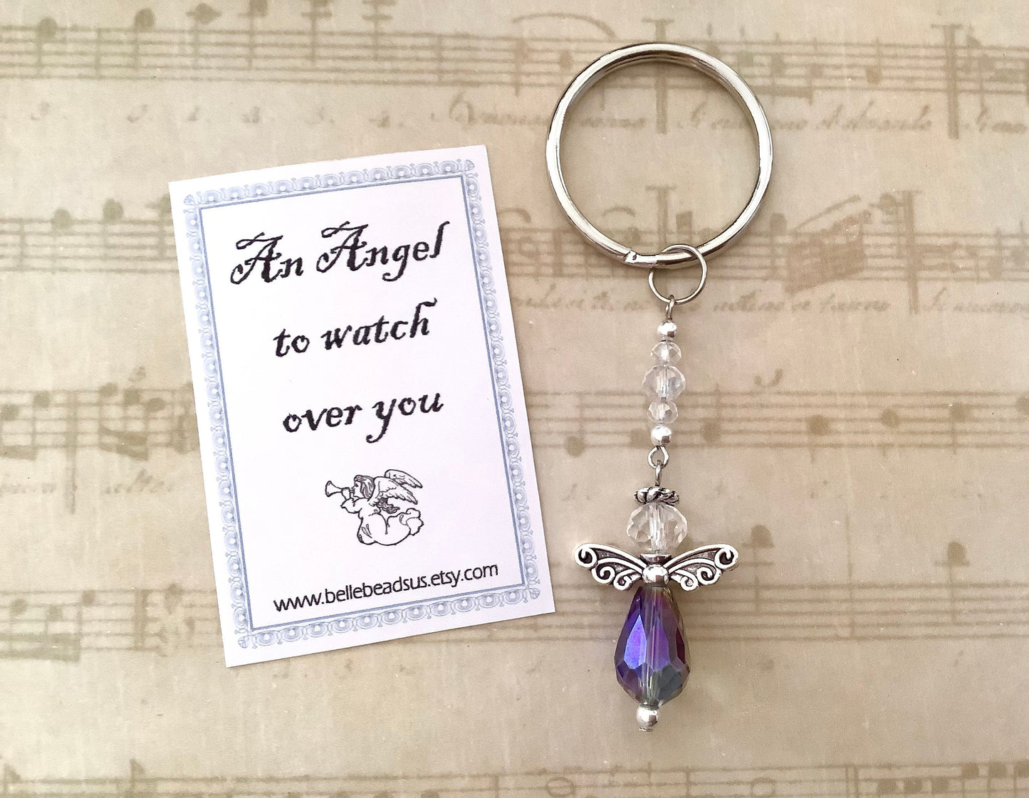 Guardian Angel Keyring, Mystic Violet, Angel Keychain, Guardian Angel Gift, Angel Gift Charm, Beaded Angel, Angel Jewelry, Friendship Gift