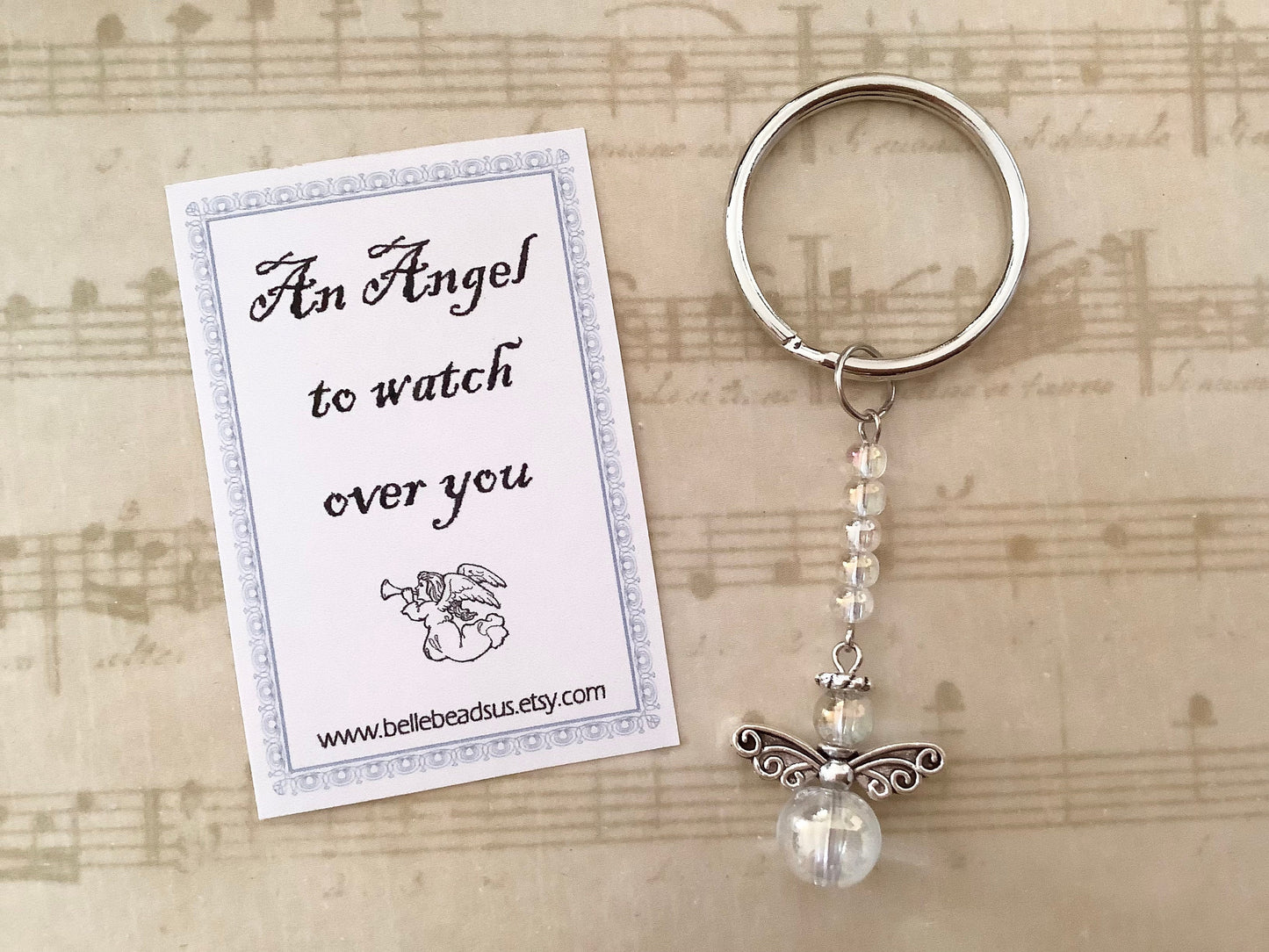 Guardian Angel Keyring, New Driver Gift, Angel Keychain, Guardian Angel Gift, Angel Gift Charm, Beaded Angel, Angel Jewelry, Friendship Gift